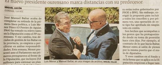 La Voz de Galicia confirma las exclusivas de Xornal Galicia sobre la guerra Baltar-PP-Luis Menor en Ourense.