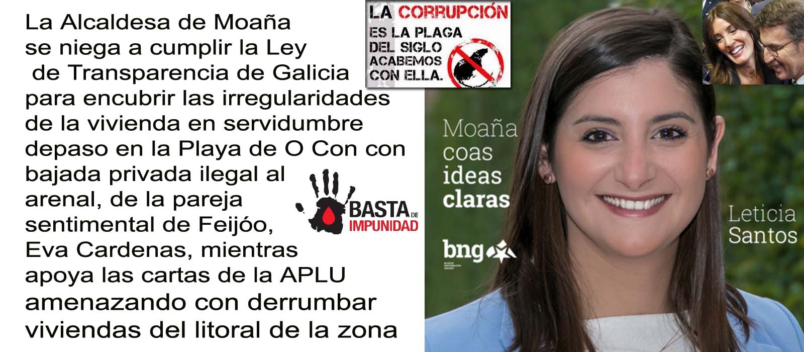 PLADESEMAPESGA exige la dimisión FULMINANTE de la Alcaldesa de Moaña, Leticia  Santos Paz (BNG) por encubrir "supuestas ilegalidades" de Feijóo y su  pareja Eva Cardenas. | Xornal Galicia