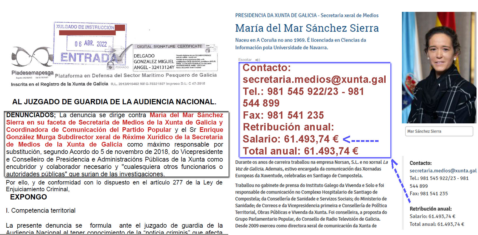 Presentan denuncia ante el Juzgado de la Audiencia Nacional contra Mar  Sánchez Sierra por prevaricación continuada desde el año 2013. | Xornal  Galicia