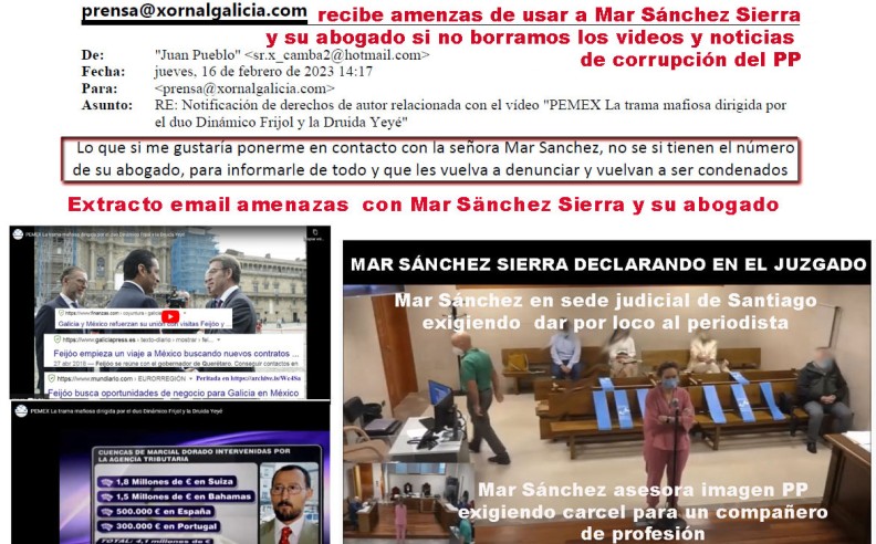 Xornal Galicia recibe nuevas y reiteradas amenazas con la advertencia de usar a Mar Sänchez Sierra y su abogado si no borramos videos de corrupción.